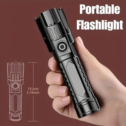 1 USB rechargeable flashlight, ultra-bright LED handheld outdoor emergency light, with telescopic zoom, wide beam, 1800mAh lithium battery, 150 lumens, suitable for camping, hiking, exploration and daily use, camping flashlight