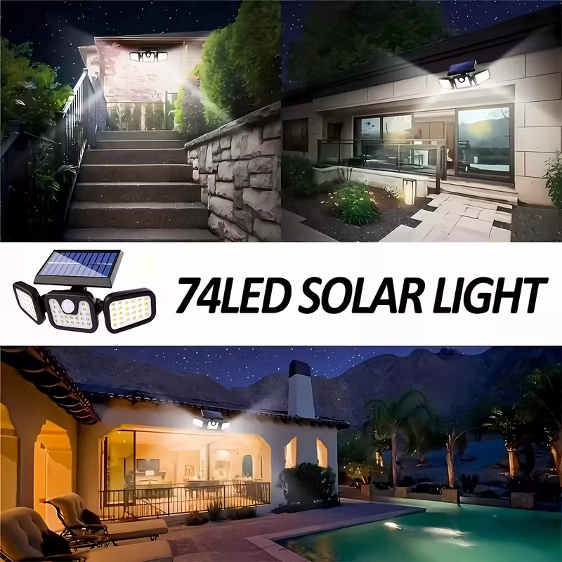 (2-piece set)74 LED solar sensor lights with motion sensors, 3-level brightness mode outdoor wall lights, suitable for front doors, courtyards, garages, and terraces