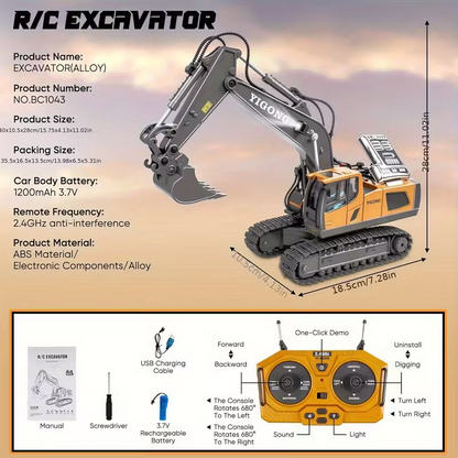 Mini Excavator Toy with Remote & App Control, High-Tech 11-Channel Alloy & Plastic Engineering Vehicle, Fun Toy for Men, Perfect Gift for Kids.