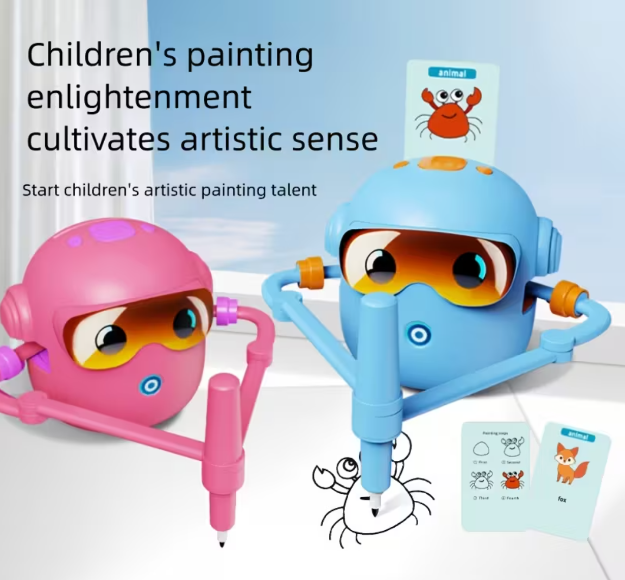 Smart Children's Drawing Robot, an automatic drawing robot toy and interactive educational painting machine. This intelligent robot is a fun educational toy, equipped with 100 cards, suitable for boys and girls aged 3 and above. It makes a perfect gift fo