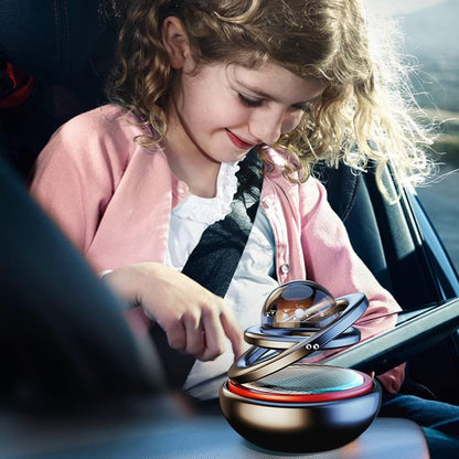 Black Solar-Powered Rotating Car Air Freshener: Space-Themed Dashboard Decor with Ocean Scent & 16 Cologne Pads