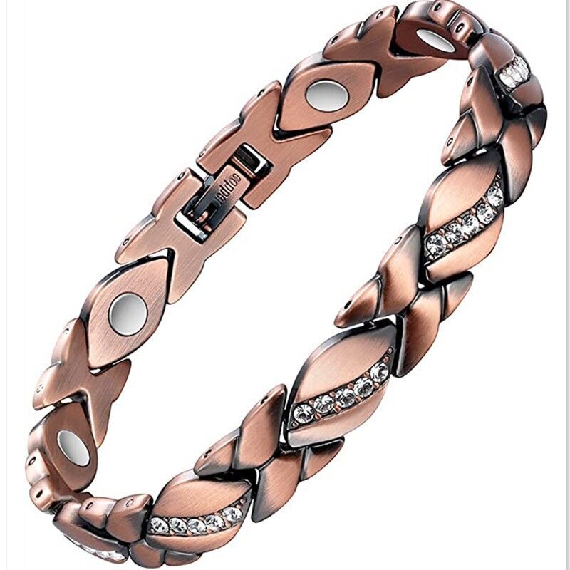 Christmas gift Stylish Ancient Copper Magnetic Therapy Bracelet with Diamond Accents - Enhance Health & Elegance（Rose gold）