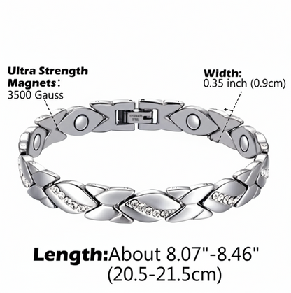 Christmas gift Stylish Ancient Copper Magnetic Therapy Bracelet with Diamond Accents - Enhance Health & Elegance（silver）