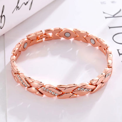 Christmas gift Stylish Ancient Copper Magnetic Therapy Bracelet with Diamond Accents - Enhance Health & Elegance（silver）