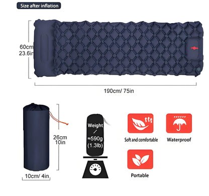 Ultralight Camping Sleeping Pad: Built-in Foot Pump, Integrated Pillow – Compact, Waterproof for Hiking/Backpacking (Dark Blue)