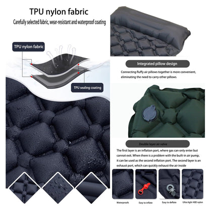 Ultralight Camping Sleeping Pad: Built-in Foot Pump, Integrated Pillow – Compact, Waterproof for Hiking/Backpacking (Dark Blue)