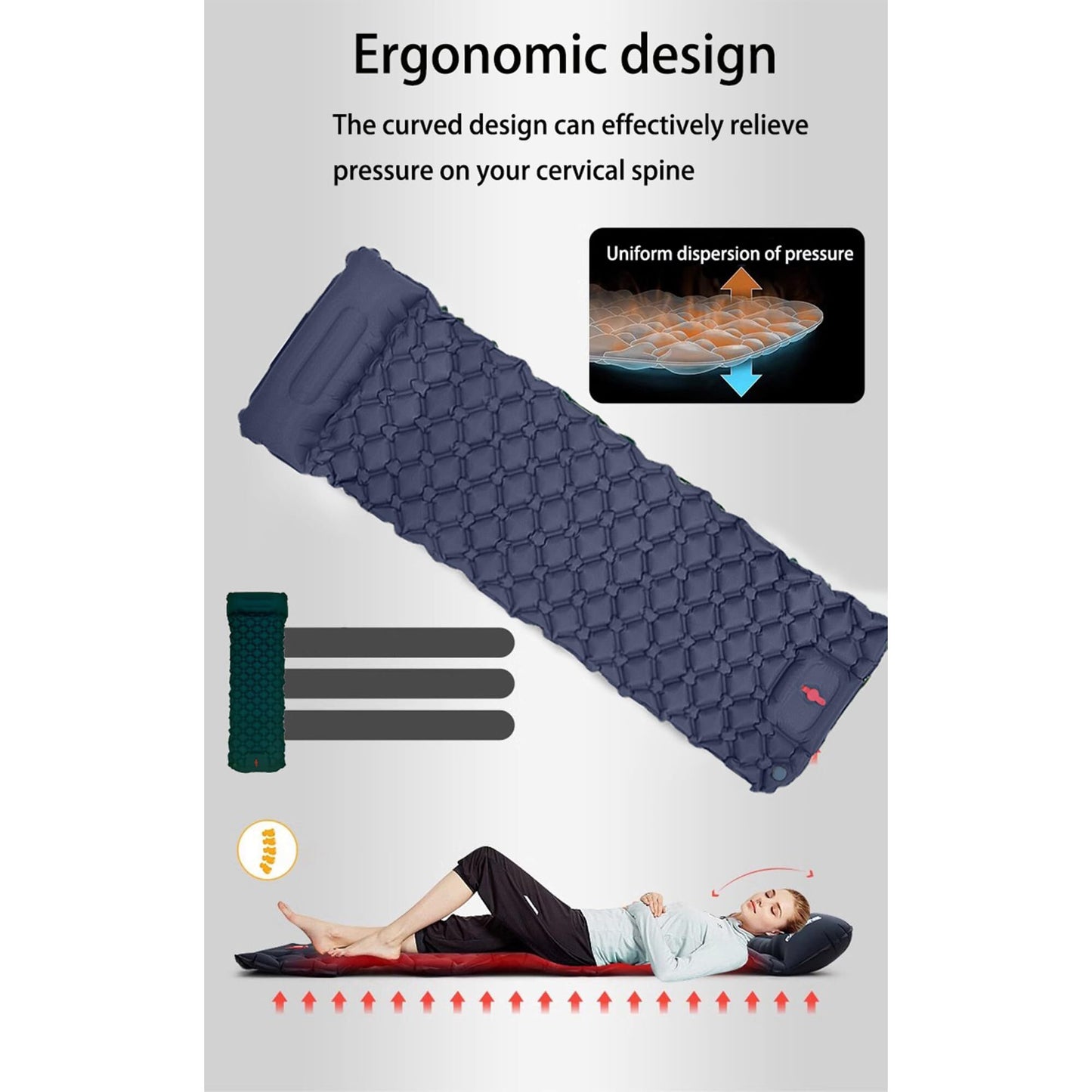 Ultralight Camping Sleeping Pad: Built-in Foot Pump, Integrated Pillow – Compact, Waterproof for Hiking/Backpacking (Dark Blue)