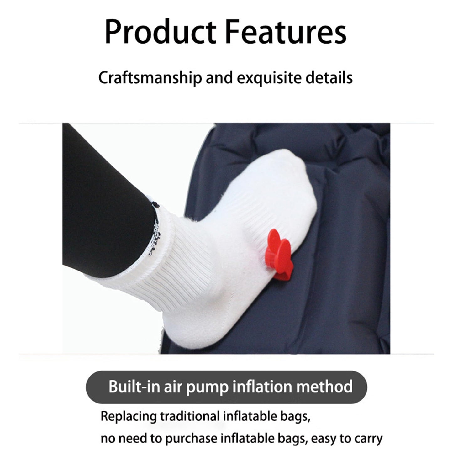 Ultralight Camping Sleeping Pad: Built-in Foot Pump, Integrated Pillow – Compact, Waterproof for Hiking/Backpacking (Dark Blue)