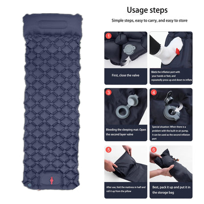 Ultralight Camping Sleeping Pad: Built-in Foot Pump, Integrated Pillow – Compact, Waterproof for Hiking/Backpacking (Dark Blue)