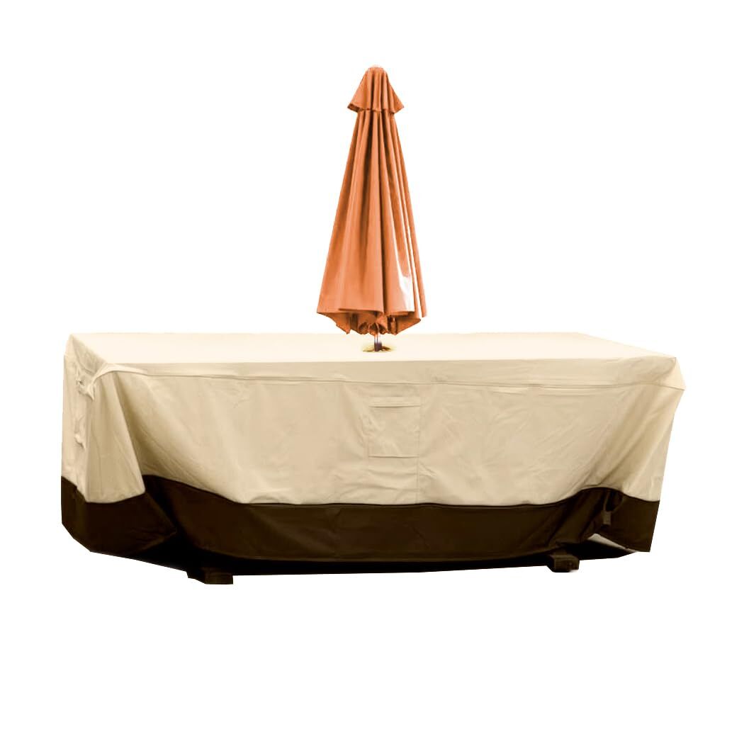 Patio Table & Chair Cover with Umbrella Hole: Water-Resistant Outdoor Furniture Cover for Rectangular/Oval Garden Sets (274x208x58 cm LxWxH)