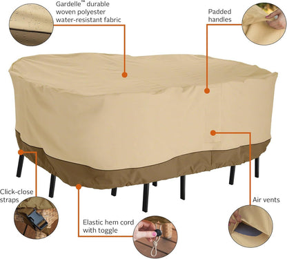 Patio Table & Chair Cover with Umbrella Hole: Water-Resistant Outdoor Furniture Cover for Rectangular/Oval Garden Sets (274x208x58 cm LxWxH)