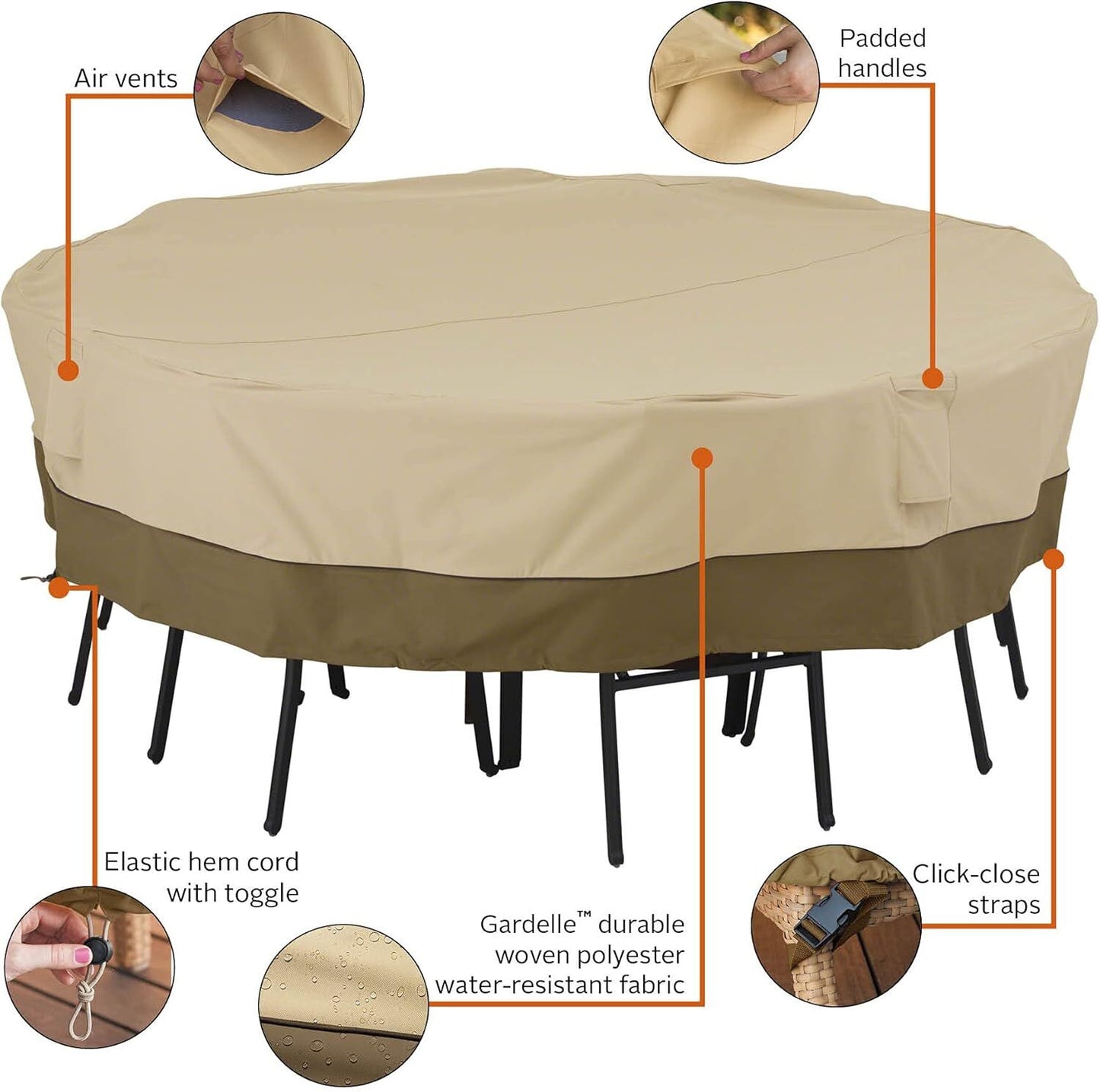 Round Patio Furniture Cover with Umbrella Hole: Waterproof 4-Season Protector for Garden, Balcony Table & Chair Sets(240x60 cm LxH)