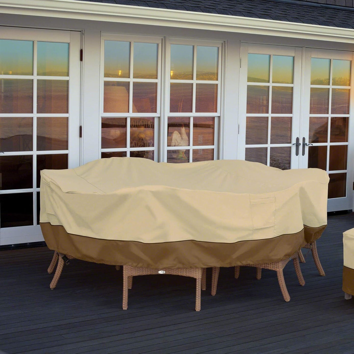 Round Patio Furniture Cover with Umbrella Hole: Waterproof 4-Season Protector for Garden, Balcony Table & Chair Sets(240x60 cm LxH)