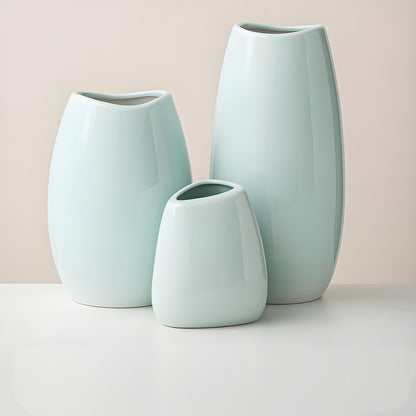 Modern Ceramic Vase Set (3-Piece): Minimalist Home Decor for Living Room Flower Arrangements (Blue) | Other Styles Available in Store