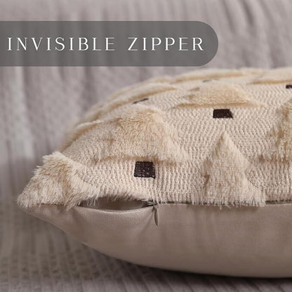 Christmas Pillow Covers 18x18 inch Set of 2 Black Christmas Decorations Soft Plush Faux Fur Wool Xmas Tree Throw Pillow Cases Winter Holiday Decor for Sofa Living Room 