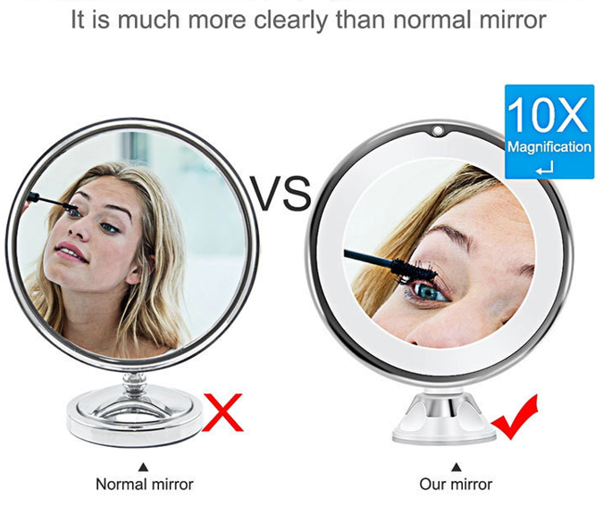 Christmas gift 10X Magnifying Suction Cup LED Makeup Mirror: Flawless Vanity Mirror with Natural Light for Precise Grooming