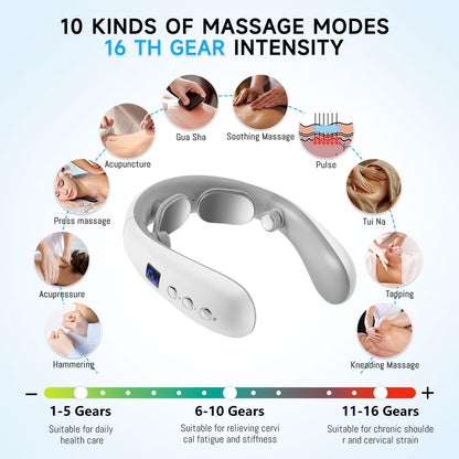 Wireless Neck Massager with Heat & 10 Modes: Electric Pulse Pain Relief for Australian Office Workers & Active Adults