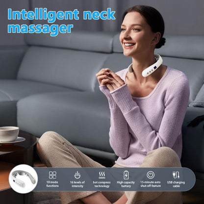 Wireless Neck Massager with Heat & 10 Modes: Electric Pulse Pain Relief for Australian Office Workers & Active Adults
