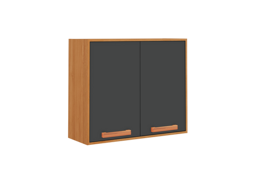 Flat Pack DIY Wooden Kitchen Wall Cabinet with 2 Doors + 2 Shelves in Graphite and Cinnamon Finish - Napoles