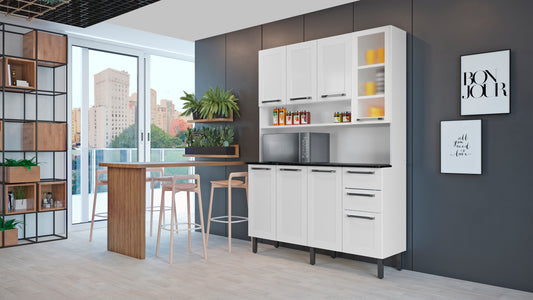 Free Standing White Flat Pack DIY Steel Kitchen Cupboard/Pantry with 8 Doors + 2 Drawers - Florenca