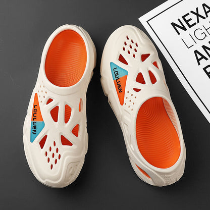 Men's Summer EVA Crocs with 3 Color Options - Breathable, Non-Slip, Comfortable Beach & Casual Sandals(white&orange)