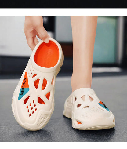 Men's Summer EVA Crocs with 3 Color Options - Breathable, Non-Slip, Comfortable Beach & Casual Sandals(white&orange)