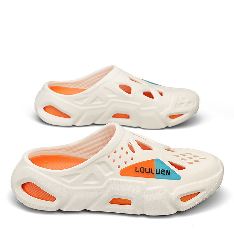 Men's Summer EVA Crocs with 3 Color Options - Breathable, Non-Slip, Comfortable Beach & Casual Sandals(white&orange)