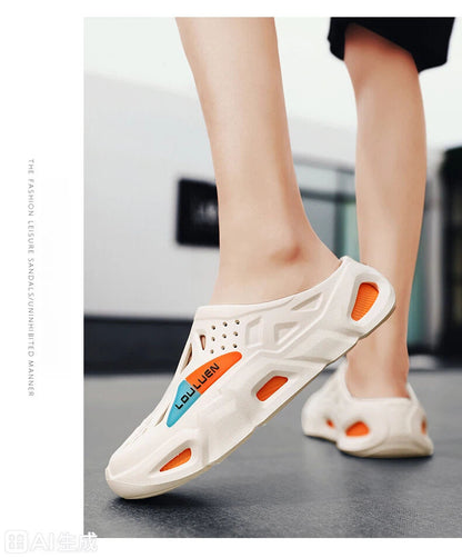 Men's Summer EVA Crocs with 3 Color Options - Breathable, Non-Slip, Comfortable Beach & Casual Sandals(white&orange)