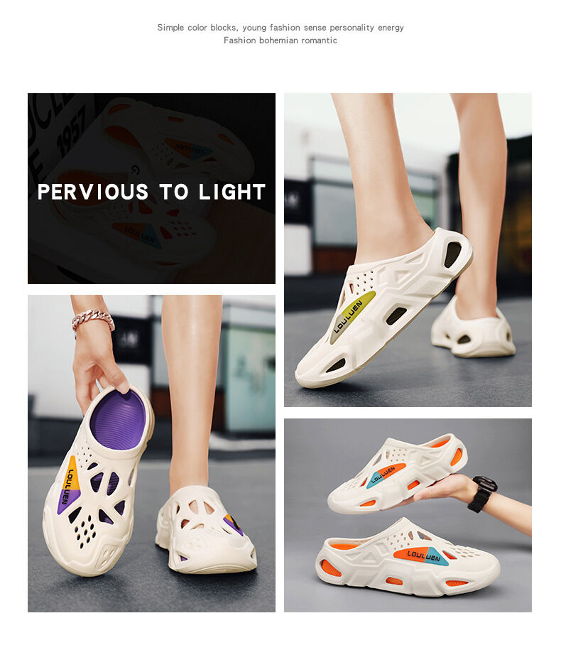 Men's Summer EVA Crocs with 3 Color Options - Breathable, Non-Slip, Comfortable Beach & Casual Sandals(white&purple)