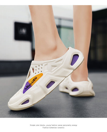 Men's Summer EVA Crocs with 3 Color Options - Breathable, Non-Slip, Comfortable Beach & Casual Sandals(white&purple)