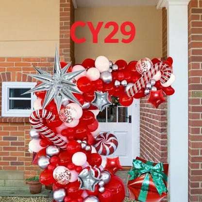 Christmas Balloon Arch + Tree Kit: Candy Cane/Star Foil Décor