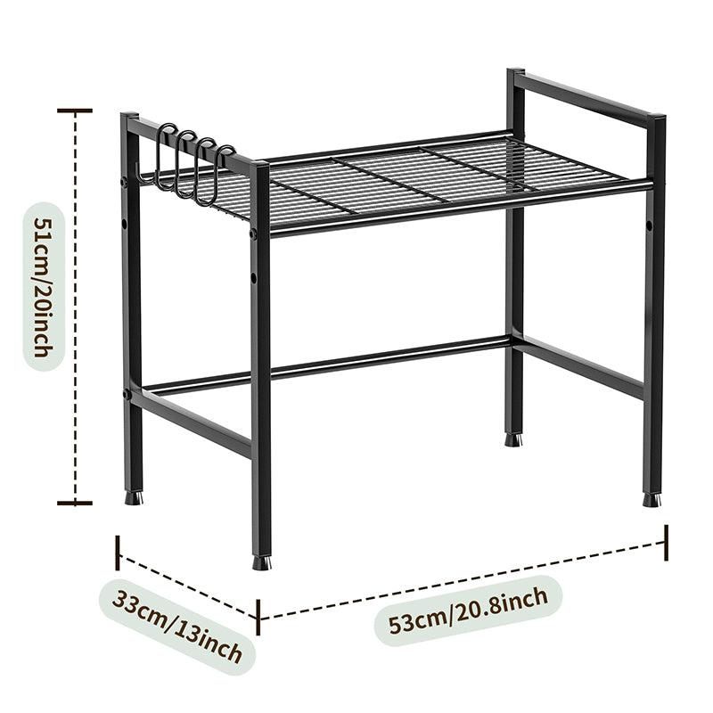 Metal Shelf For Microwave Oven 2 Level Kitchen Storage Rack With 4 Hooks-Black