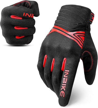 Breathable Mesh Motorcycle Gloves Touchscreen with TPR Palm Pad Hard Knuckle-Red-Large