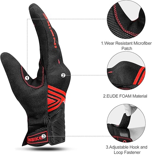 Breathable Mesh Motorcycle Gloves Touchscreen with TPR Palm Pad Hard Knuckle-Red-Large