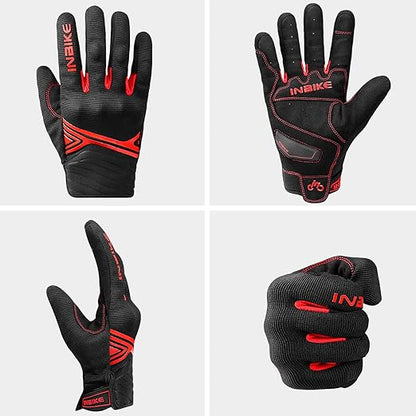 Breathable Mesh Motorcycle Gloves Touchscreen with TPR Palm Pad Hard Knuckle-Red-Large