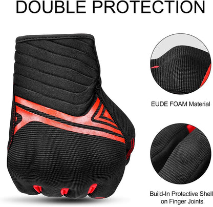 Breathable Mesh Motorcycle Gloves Touchscreen with TPR Palm Pad Hard Knuckle-Red-Large