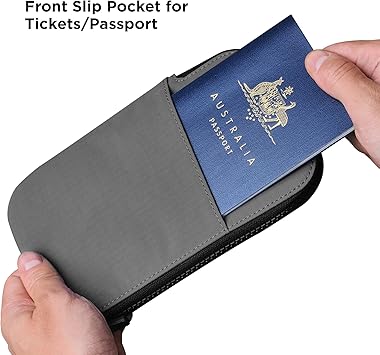 Travel Wallet - RFID Passport Holder, Self Locking Zipper Wear & Tear-Resistant Material, 3 Passport Pockets and 5 Card Slots - HUB Accessories-Grey