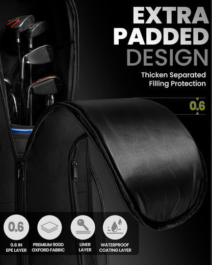 OutdoorMaster Padded Golf Club Travel Bag with Wheels, 900D Heavy Duty Oxford Waterproof -Alligators-Black
