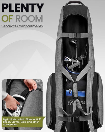 OutdoorMaster Padded Golf Club Travel Bag with Wheels, 900D Heavy Duty Oxford Waterproof -Alligators-Gray