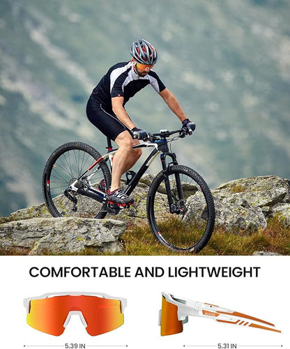 OutdoorMaster Hawk II Polarized Sports Sunglasses for Men Women, TAC 100% UV400 Protection TR90 Frame Cycling Sunglasses, Baseball Running Fishing Golf Glasses-White Frame+revo Red Cat.3,Adult