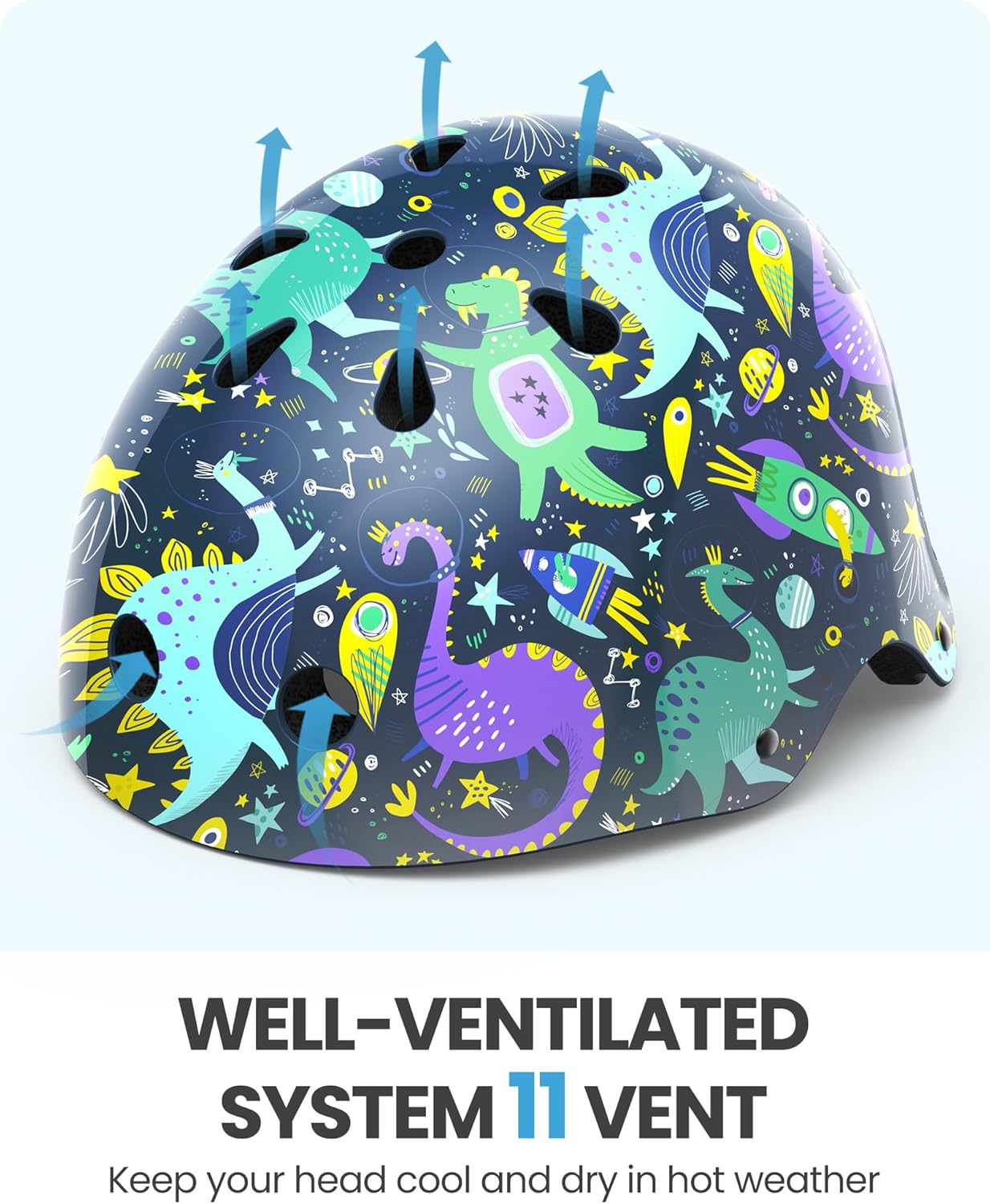 OutdoorMaster Youth & Kids Bike Helmet - Adjustable Multi-Sports Skateboard Helmet with Removable Liners for Balance Bike, Kids Scooter, One Wheel Hoverboard,Graffiti-style helmet-Dinoverse Madness-Small