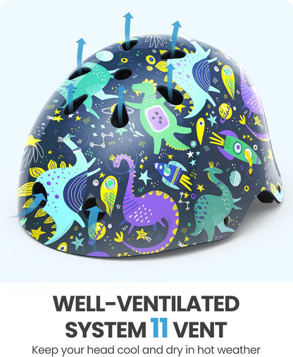 OutdoorMaster Youth & Kids Bike Helmet - Adjustable Multi-Sports Skateboard Helmet with Removable Liners for Balance Bike, Kids Scooter, One Wheel Hoverboard,Graffiti-style helmet-Dinoverse Madness-Small