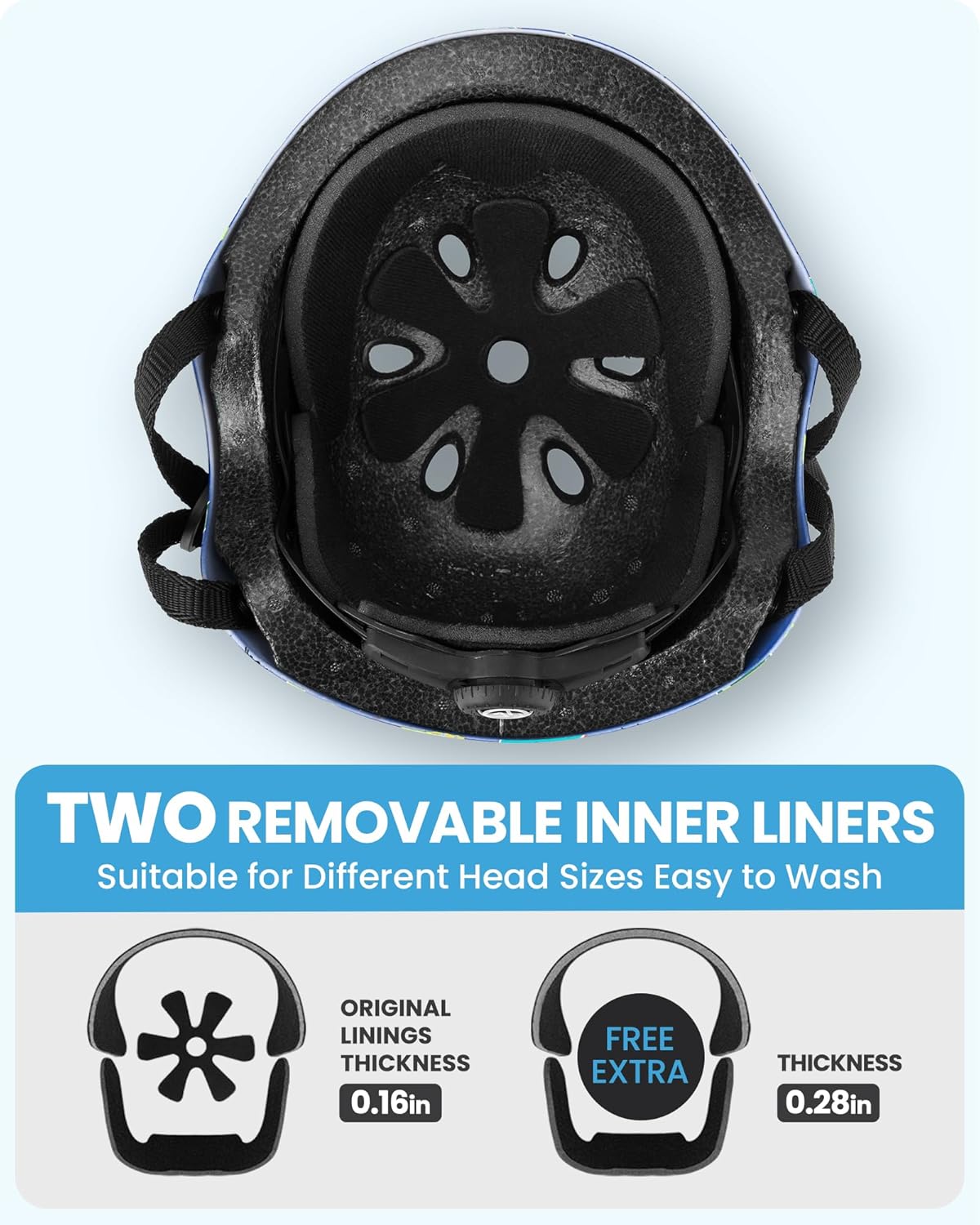 OutdoorMaster Youth & Kids Bike Helmet - Adjustable Multi-Sports Skateboard Helmet with Removable Liners for Balance Bike, Kids Scooter, One Wheel Hoverboard,Graffiti-style helmet-Dinoverse Madness-Small