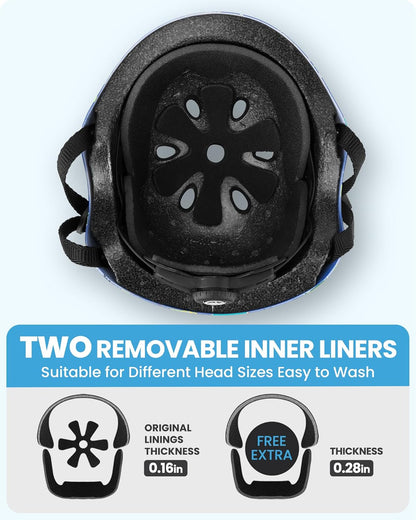 OutdoorMaster Youth & Kids Bike Helmet - Adjustable Multi-Sports Skateboard Helmet with Removable Liners for Balance Bike, Kids Scooter, One Wheel Hoverboard,Graffiti-style helmet-Dinoverse Madness-Small