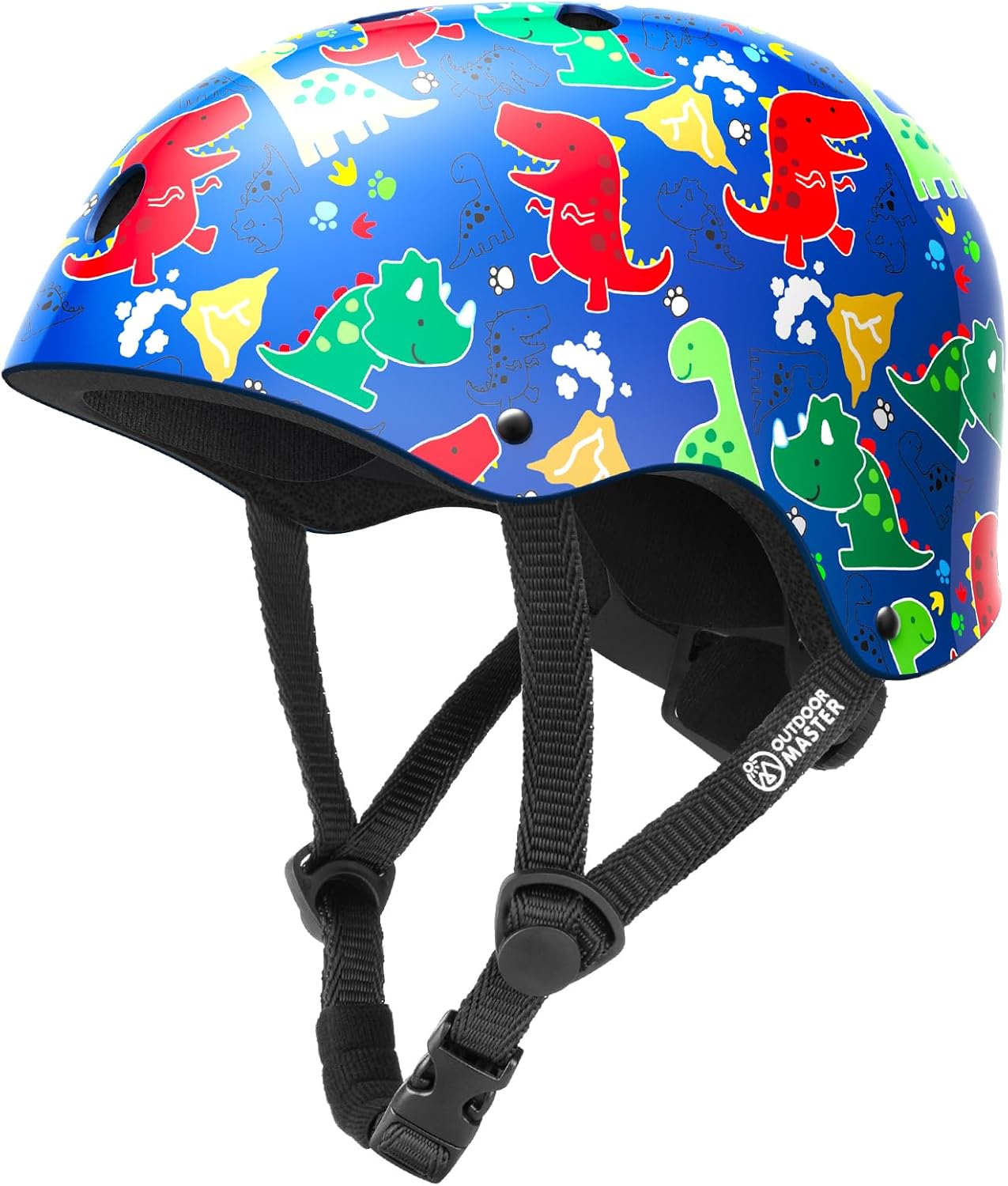 OutdoorMaster Youth & Kids Bike Helmet - Adjustable Multi-Sports Skateboard Helmet with Removable Liners for Balance Bike, Kids Scooter, One Wheel Hoverboard,Graffiti-style helmet-Dino Volcanoland-Small