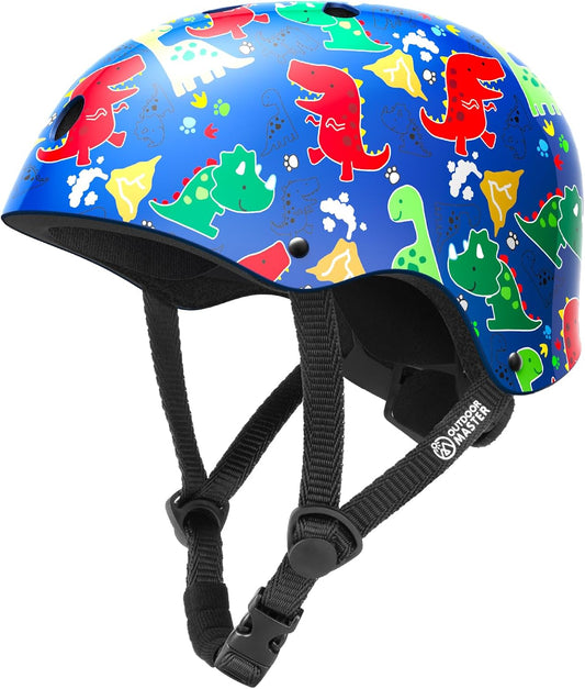 OutdoorMaster Youth & Kids Bike Helmet - Adjustable Multi-Sports Skateboard Helmet with Removable Liners for Balance Bike, Kids Scooter, One Wheel Hoverboard,Graffiti-style helmet-Dino Volcanoland-Small