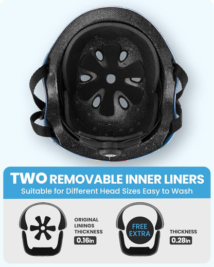 OutdoorMaster Youth & Kids Bike Helmet - Adjustable Multi-Sports Skateboard Helmet with Removable Liners for Balance Bike, Kids Scooter, One Wheel Hoverboard,Graffiti-style helmet-Dino Volcanoland-Small