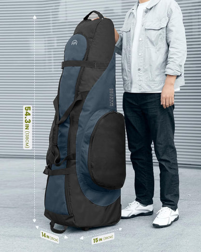 OutdoorMaster Padded Golf Club Travel Bag with Wheels, 900D Heavy Duty Oxford Waterproof -Alligators-Blue