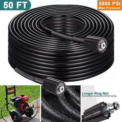 15M (50FT) High-Pressure Washer Hose - 5800 PSI Heavy-Duty Cleaning Hose with Longer Ring Nut