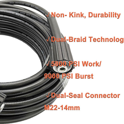 15M (50FT) High-Pressure Washer Hose - 5800 PSI Heavy-Duty Cleaning Hose with Longer Ring Nut